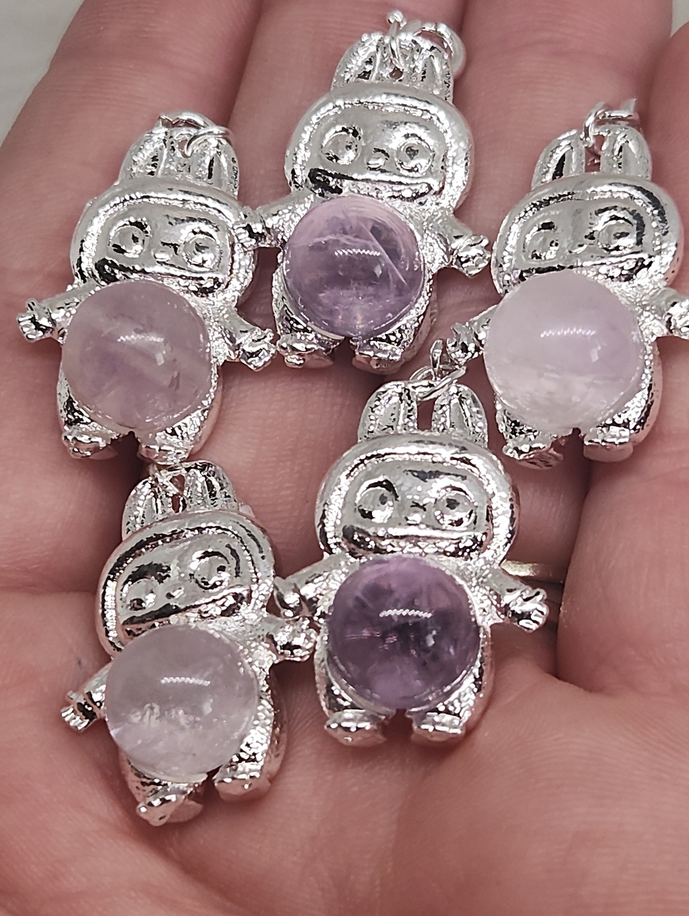 Amethyst Pendant | Labubu Inspired Crystal Charm | Purple Stone Jewelery